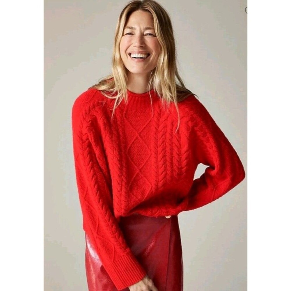 J. Crew Vibrant Red Cable Turtleneck Sweater